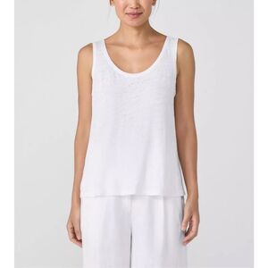 Eileen Fisher $98 Organic Linen Jersey Scoop Neck Tank top White L NWOT